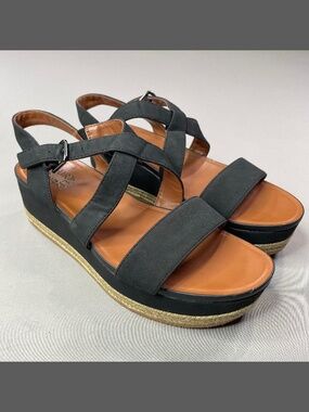 Naturalizer Shoes Womens 8 black brown wedge sandals heels summer casual